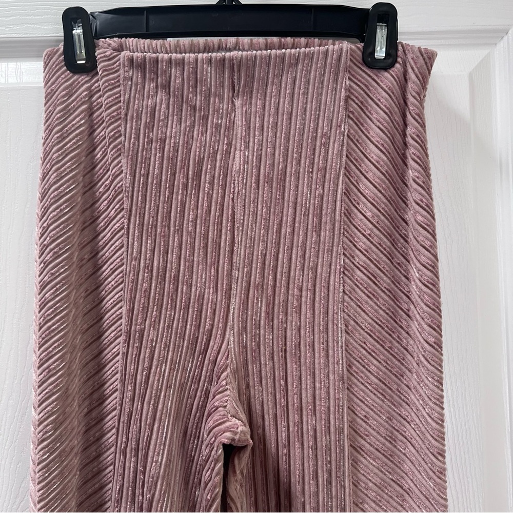 Free People Striped Velour Pink Flare Bell Bottom Pants Boho Festival Size M